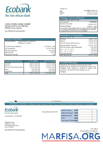 Printable Ghana Ecobank bank mortgage statement scr template